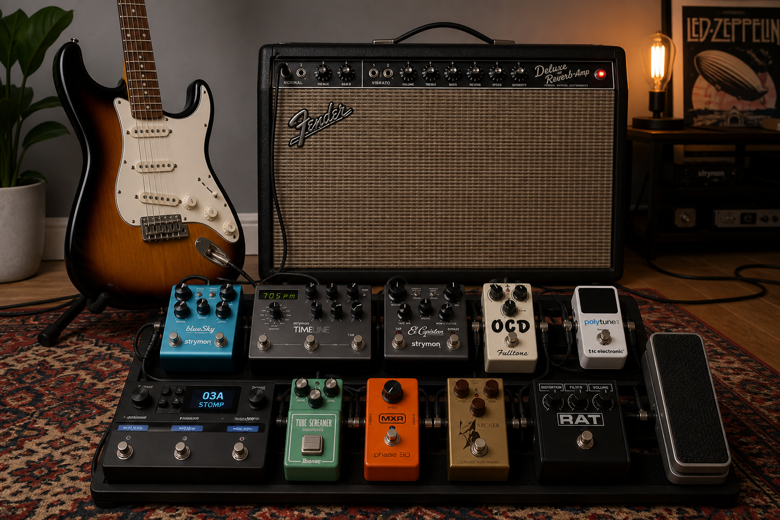 Guitarist recording with a Fojill Strat-style electric