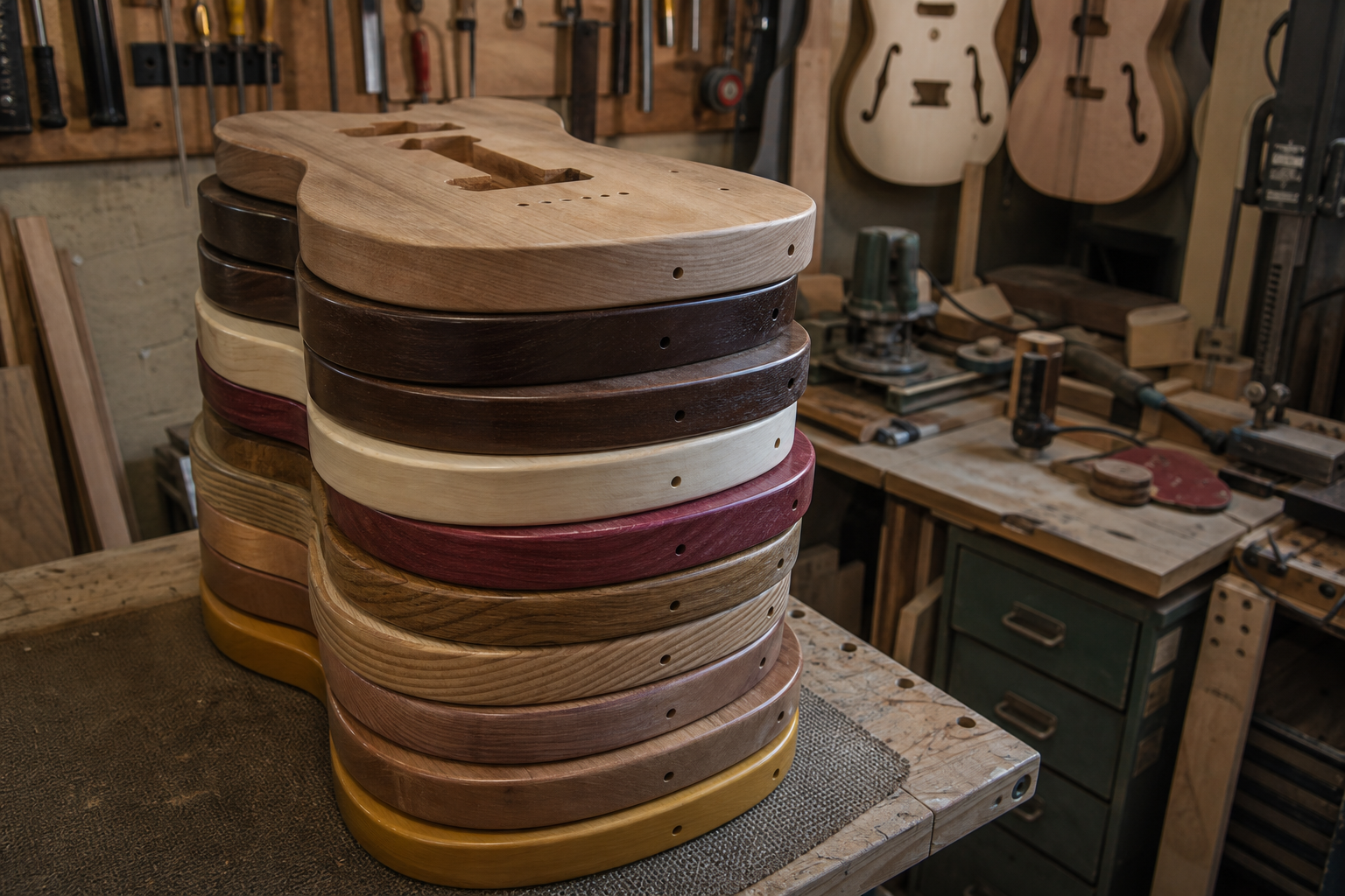 Row of finished Fojill bodies on a shop rack